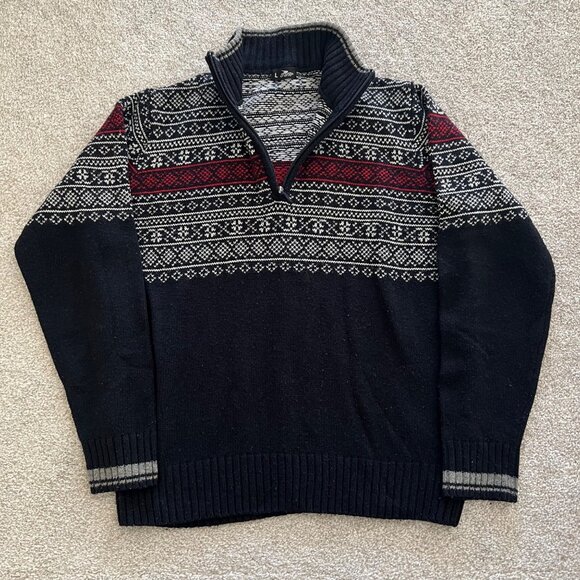 Crane Other - SOLD Wool Blend Nordic Fair Isle Quarter Zip White Red Black Sweater